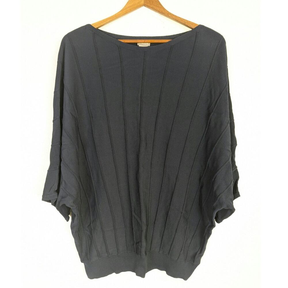 Chicos Classic Blouse Navy Blue Lagenlook Relaxed Dolman Sleeve Womens Large